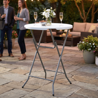 Table pliante en plastique durable et imperméable avec structure en fer pour l'extérieur, idéale pour les cocktails et les mariages (vente en gros)