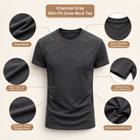 T-shirt uni à col rond gris anthracite pour homme, 100% coton jersey 220g, haut décontracté uni
