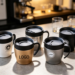 Mug à café de bureau 300 ml avec poignée-cuillère, tasse isotherme en acier inoxydable 304, logo personnalisé - Product Image 1