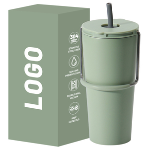 Bouteille d'eau élégante et pratique en acier inoxydable 304 avec poignée multicolore et paille, gobelet pour boissons à emporter - Product Image 5