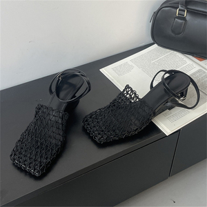 2025 Custom Handmade Mesh <b>Sandals</b> for Women European and American Style New Hollow Women's High Heels - Product Image 3