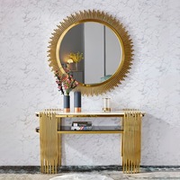 Nouvelle Arrivée Table Console Elliptique Dorée en Gros de Chine, Table d'Entrée avec Plateau en Marbre et Piétement en Acier Inoxydable