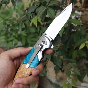 Cuchillo de Caza y Camping con Hoja de Acero Inoxidable y Mango de Madera de Olivo + Resina de Color, Marca HK, 210mm, Diseño Creativo OEM 1 - Product Image 4