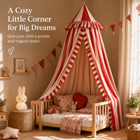 Moustiquaire de lit pour enfants en forme de cône, suspendue au plafond, 100% coton, rouge-blanc, solide, écologique, portable, pliable, tente de berceau pour bébé