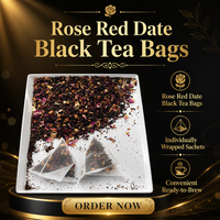 Teh Hitam Campuran Jujube Mawar Kering Alami, Sachet Teh Kemasan Individual untuk Seduh Panas, Minuman Sehari-hari & Hadiah, Kantong Teh Merah Mawar