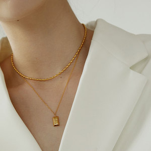 French Royal Revival Double-layered Necklace Featuring Stacked <strong>Metal</strong> Small <strong>Gold</strong> Bricks and <strong>Collar</strong> Chain for Women - Product Image 1