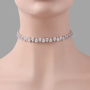 High Quality Pear Cut Cubic Zirconia Sparkly Tennis Choker Necklace for Party Prom Pageant Wedding Anniversary