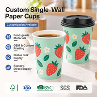 Gobelet à café en papier à paroi simple, pour boissons froides, étanche, 8 oz, 12 oz, avec couvercle, léger, pour l'école, qualité supérieure