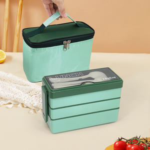 Emballage de sac <span class=keywords><strong>thermos</strong></span> <span class=keywords><strong>rectangulaire</strong></span> en plastique Boîte à lunch à 3 couches avec cuillère, fourchette et couteau 1500ml - Product Image 5