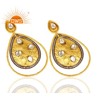 Pendientes de Zirconia y Cristal Polki, Chapados en Oro Amarillo de 22k, Pendientes Colgantes de Moda, Joyería al por Mayor - Product Image 2