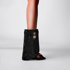 Orange brillant strass bottes courtes pour femmes chaussures Peep Toe requin serrure mode <span class=keywords><strong>sandales</strong></span> à talons compensés - Product Image 6