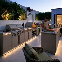 Mueble de Cocina Modular Integrado de Acero Inoxidable 304 para Exteriores, Cocina para Asados Resistente a la Intemperie y a la Lluvia, Muebles de Jardín con Almacenamiento