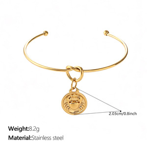 Pulseiras de Aço Inoxidável com Moeda Redonda do Zodíaco, Design de Nó, Pingente em Relevo 3D, Formato C Aberto, Não Oxida, para Mulheres - Product Image 6