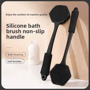 Cepillo de baño de silicona con mango largo de doble cara, práctico utensilio de limpieza y masaje para el baño en casa, cepillo de baño para frotar la espalda sin esfuerzo - Product Image 5