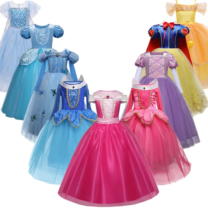 Gaun Putri Anak Perempuan Kostum Halloween Pakaian Pesta Ulang Tahun untuk Anak-anak Elsa Peran Gaun Putri Salju Gadis Mewah