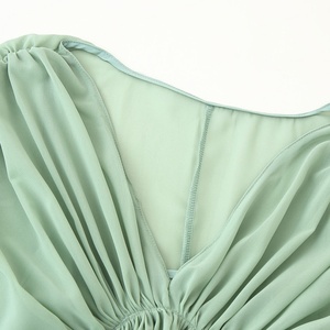 เดรสยาวลำลองแฟชั่นฤดูร้อนสำหรับผู้หญิง 2 สี แบบเรียบ แขนยาว คอวี จับจีบด้านข้าง ซิปผ่าด้านหน้า ผ้าทอ สำหรับฤดูใบไม้ผลิ - Product Image 4