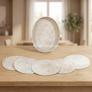 Handmade Simple Style Oval Rattan <b>Placemat</b> Vietnam Customizable Pattern Thickness Eco-Friendly Dining Table Decoration for - Product Image 3