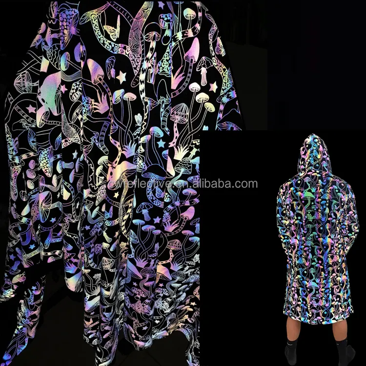 कस्टम मुद्रित स्पैन्डेक्स कपड़े इंद्रधनुष चिंतनशील कपड़े के लिए फैशन सूट