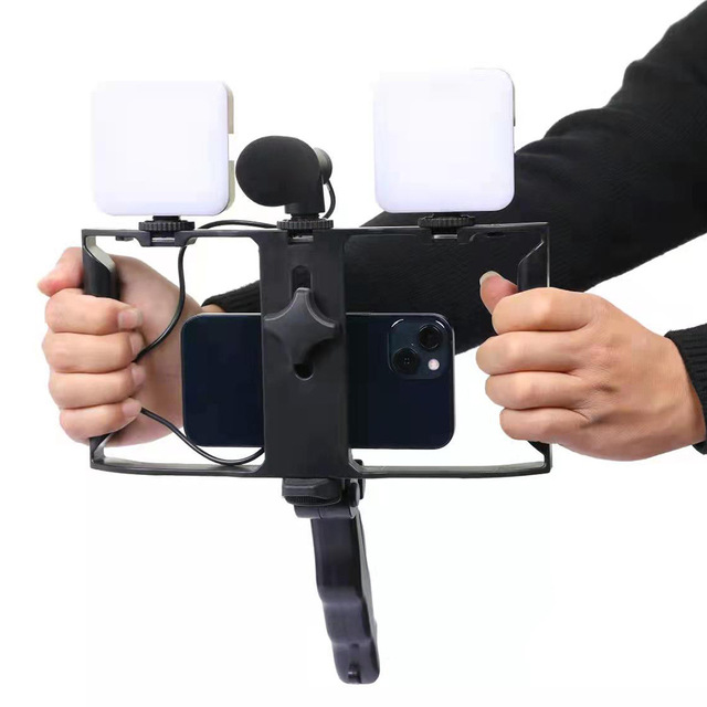 Vlogging Kit Phone Tripod With Lavalier Microphone LED Light for Smartphone Live Streaming Toolkit