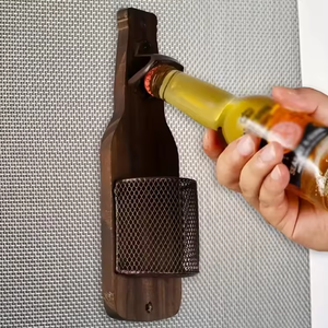 Abridor de Botellas de Vino y Cerveza de Metal y Madera, Estilo Industrial, Decorativo, Manual, para Montar en la Pared, con Recolector de Tapas - Product Image 3