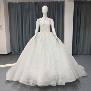 ANY206 Vestido de novia clásico color marfil con borlas y cuentas de cristal, vestido de novia estilo Empire - Product Image 1