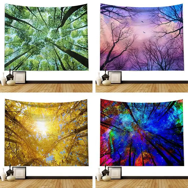 Sky Branch Colorful Forest Tree Polyester 3D Printed Magic Nature Landscape Wall Hanging Tapestry