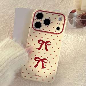 Suitable <b>for</b> <b>iPhone</b> 16 Pro Max case, New Year polka dot bow with lanyard, precise cutouts, full coverage, shockproof phone case - Product Image 1