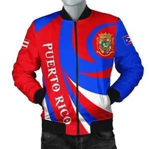 Personalized Puerto Rico Coat Of Arm Sport Bomber Jackets Wholesale Premium Windproof Causal Jacket Coat for Men Customized Logo