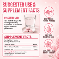 Comprimés de collagène marin de qualité US CGMP, acide hyaluronique, peptides de poisson de type I, faible poids moléculaire, 2000 mg, hydratation de la peau pour adultes
