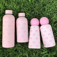 Gourde isotherme en acier inoxydable 304 avec logo personnalisé, nœud rose, anti-fuite, avec paille, grande capacité, pour filles