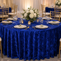 Nappe ronde en velours bleu froissé de 120 pouces, vente en gros pour la location d'événements et l'approvisionnement de tables de banquet
