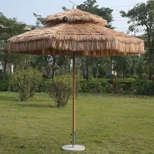 HONGGUAN manivela Mecha sombrilla de jardín entero largo, mango refuerzo de viento protección Uv sombrilla de playa con borlas/