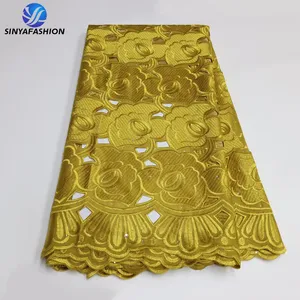 Sinya High Quality Austria Swiss Voile Lace In Switzerland 100% Cotton New Design 5 Yards Gold Hand Cut Cotton Lace With Stones