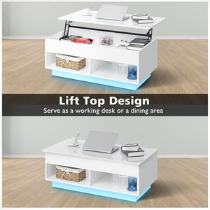 Moderno LED ascensore Top in legno <span class=keywords><strong>tavolini</strong></span> <span class=keywords><strong>da</strong></span> caffè 2 per l'intrattenimento centro nascosto con prese di corrente 2 ripiani aperti bianco - Product Image 4