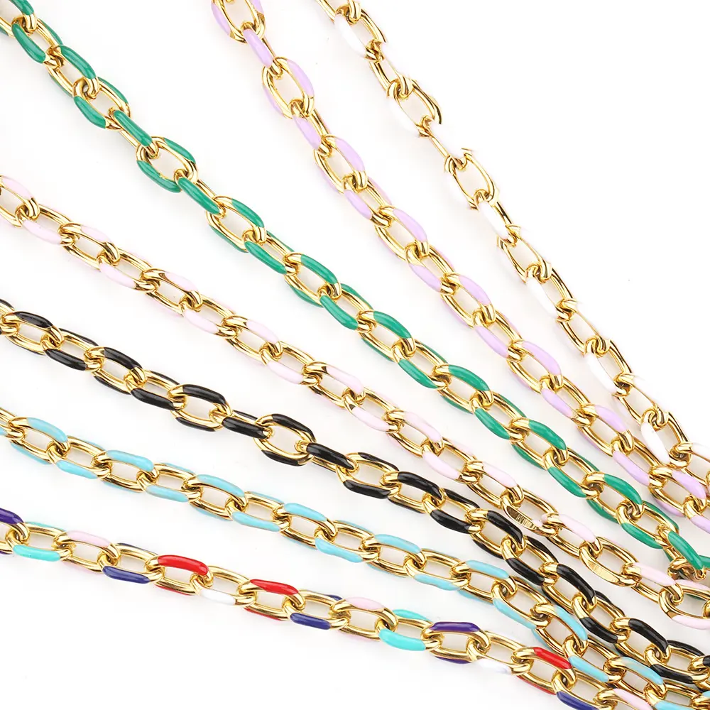 Wholesale Gold PVD plated O links enameled chain NO TARNISH Stainless steel enamel chain