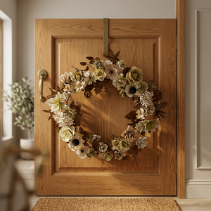 Corona de Flores Preservadas Rústica, Redonda, Hecha a Mano, Arreglo Floral Decorativo, Decoración Natural para Bodas, Sin Iluminación - Product Image 5