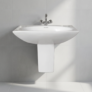 Montaje en pared Lavado a mano Cilindro de superficie sólida Semi lavabo-Medio Pedestal Lavabo Soporte para fregadero Baño de cerámica Productos sanitarios - Product Image 1