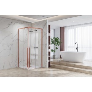 Kamalu KSA1000RG oro rosa doppie porte scorrevoli doccia 100x100mm Design moderno senza cornice con materiale in ottone inox vetro 8mm - Product Image 4