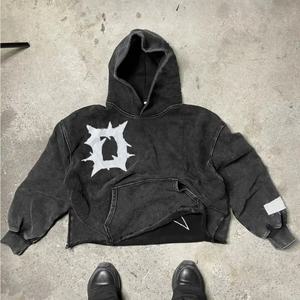 แฟชั่นฤดูหนาวใหม่ เสื้อครอปสไตล์วินเทจ แต่งลายปักแบบดิสเทรส  ย้อมสีแบบแอซิดวอช ผ้าฝ้ายเฟรนช์เทอร์รี่ 100% - Product Image 4