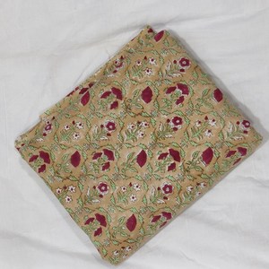 Hand Block Floral Printed Cotton Fabric | Sandy Brown Kids Dress <b>Material</b> for Ethnic Clothing <b>Sewing</b> and Crafting - Product Image 1