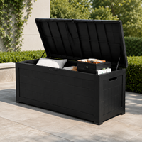 Boîte de rangement extérieure étanche en WPC, grande capacité, verrouillable, coffre de rangement pour patio et jardin, pour coussins et outils