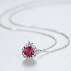 De Luxe Lady Ruby Pendant 925 Sterling Silver Necklace Fashion Red Gemstone Jewelry Necklace Clavicle Chain