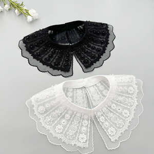 LHY elegante negro personalizable <span class=keywords><strong>Floral</strong></span> con cuentas encaje apliques poliéster Soluble en agua chal tela <span class=keywords><strong>Collar</strong></span> para señoras vestido blusa - Product Image 1