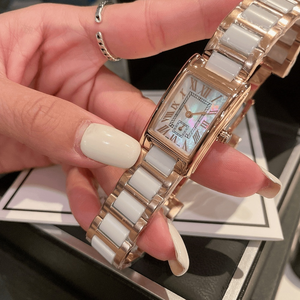 Reloj de Vestir Rectangular para Mujer en Oro Rosa y Cerámica Blanca con Esfera de Números Romanos Longinesing - Product Image 3