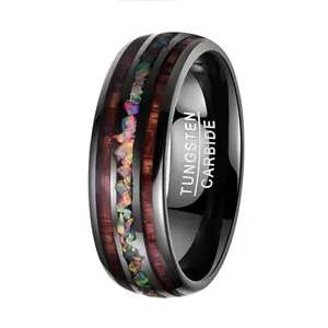 ring Wood Opal Tungsten carbide Personality jewelry vintage Dome Black Acacia for men ring