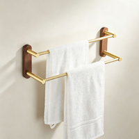 Ensemble d'accessoires de salle de bain HONGDEC en or brossé et noyer, 6 pièces, à fixer au mur