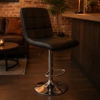 Chaise de bar ergonomique moderne JOHOOFURNITURE en cuir PU noir, dossier en grille matelassé, hauteur réglable, usage commercial, hauteur de comptoir de restaurant