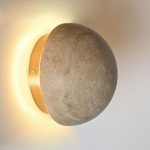 Lampe murale en pierre de travertin naturelle en forme d'éclipse lunaire moderne pour chambre à coucher, couloir, décoration de chevet - Product Image 2