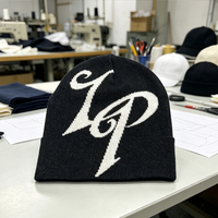 Chapeau en tricot design, bonnets d'hiver tendance avec logo jacquard imprimé personnalisé sur toute la surface du chapeau