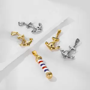 Fashion Jewelry Stainless Steel Barber Shop 3D Pendant White Black Enamel Nautical Navy Mooring Anchor Necklace Charms Jewelry